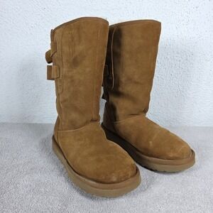 UGG Allegra Bow Winter Boots Women's Size 6 EUR 37‎ Chestnut Leather Sheepskin